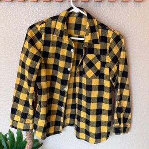 Boys Black & Yellow Plaid Flannel Shirt – Size M (8/10) – Like New